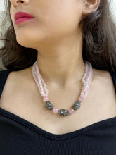 Designer Semi Precious Rose Quartz Beads Necklace Set For Women - Pink Necklace